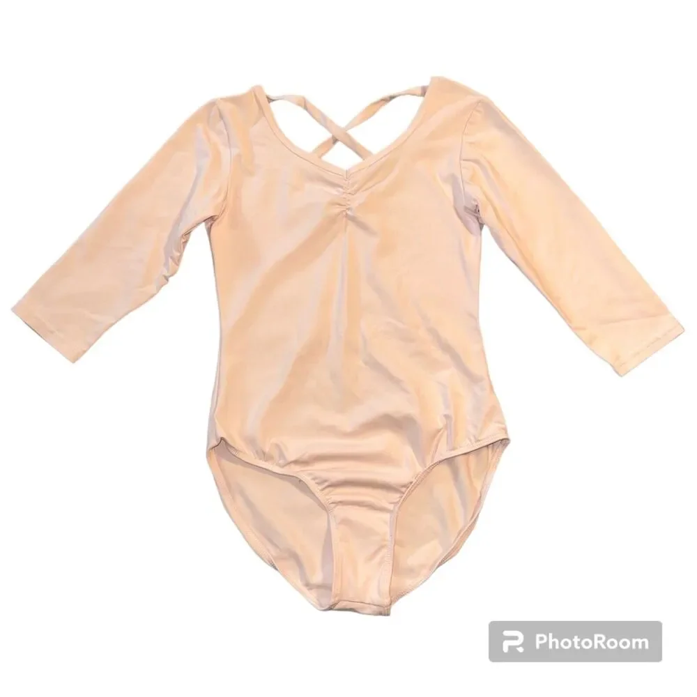 Danskin Now Girls Dance Leotard Blush Pink Strappy Crisscross Back Large 10 12